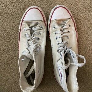 Converse Off-White and Red High-Top Sneakers